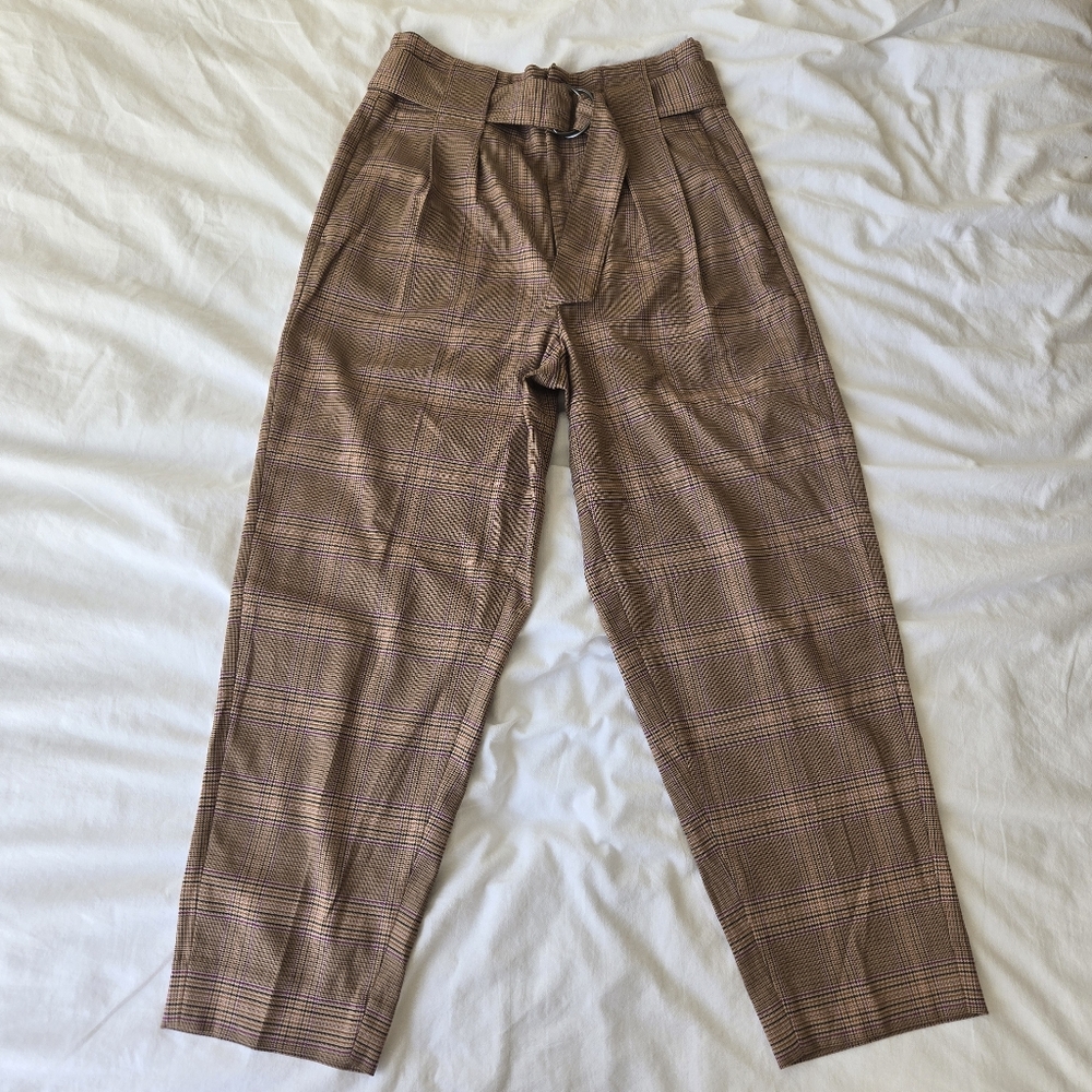 Plaid Belted Trousers